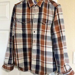 Outerknown Men's Plaid Shirt in Brown, Navy, and Cream